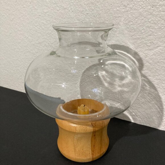 Vintage Blonde Wood Hurricane Lamp Candle Holder - Picture 4 of 8